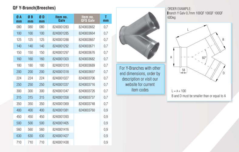 Quick-Fit Y-Branch (Breeches) – 60 Degree – Galvanised – Nordfab