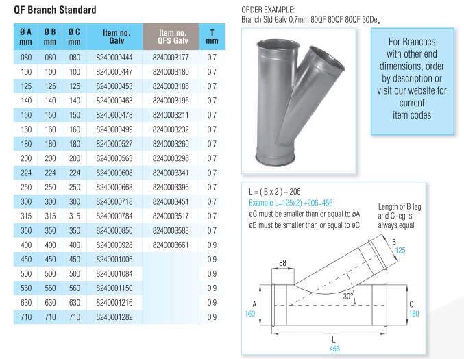 Quick-Fit Branch Standard – 30 Degree – Galvanised – Nordfab