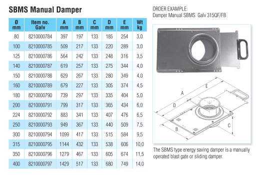Quick-Fit SBMS Manual Damper – Galvanised – Nordfab