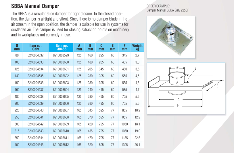 Quick-Fit SBBA Manual Damper – Galvanised – Nordfab