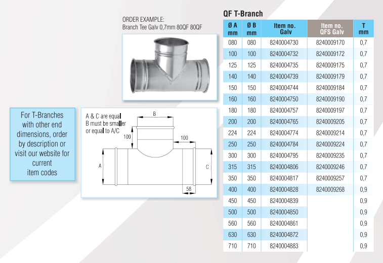 Quick-Fit T-Branch – Galvanised – Nordfab